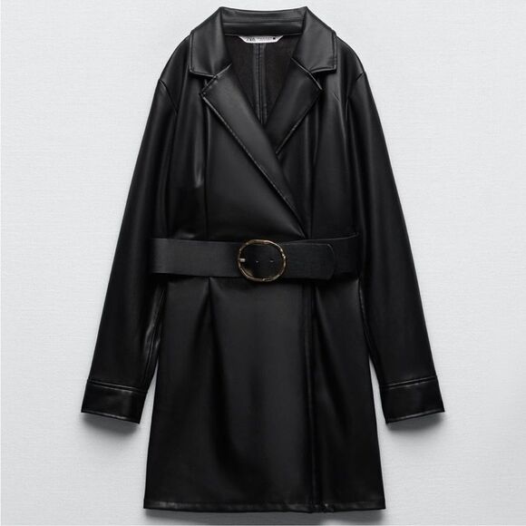 Zara Dresses & Skirts - Zara faux leather blazer dress with belt